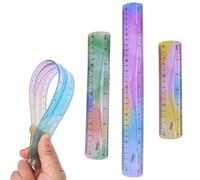 KGDUYC 3pcs Righello flessibile - righelli flessibili, in plastica morbida, righello trasparente, colorato, infrangibile, righello metrico, dritto, pieghevole, righello piatto colorato
