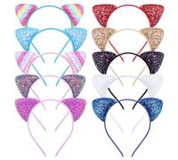 KGDUYC Decorazioni per Capelli per Bambini,10 Fasce per Capelli con Orecchie di Gatto Glitterate da Indossare Ogni Giorno e per Feste in Maschera