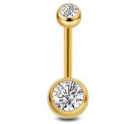 KGDUYC Piercing per Ombelico, in Titanio, per Ombelico, a Sfera, in Oro, con Doppia Gemma, per Donna, Uomo, 8, 10, 12, 14, 16 mm