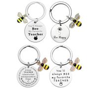 KGDUYC Portachiavi - 4 pcs portachiavi con ringraziamento, Portachiavi piccola ape, Portachiavi di ringraziamento, Portachiavi in acciaio inossidabile, Regali per educatori, regali degli insegnanti