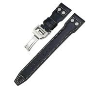 KGFCE Cinturino in vera pelle con rivetto 20mm 21mm 22mm adatto per IWC Big Pilot IW377714 Spitfire cinturino in pelle di vacchetta marrone(Black White Rivet,22mm)