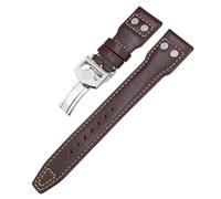 KGFCE Cinturino in vera pelle di vitello spessa 21mm 22mm per IWC Big PILOT Spitfire IW5009 IW3777 Rivetti Cinturino in pelle di vacchetta(Brown white plain1,22mm)