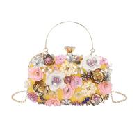 KGFCE Pochette da donna con perline fatte a mano con fiori, Giallo, Taglia unica