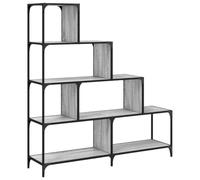 KGFHERENB Libreria a 4 ripiani, grigio Sonoma, 139 x 33,5 x 149 cm | Scaffale versatile in legno e acciaio per soggiorno, ufficio e camera da letto, con supporto da parete fisso.