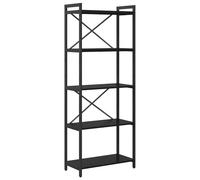 KGFHERENB Libreria nera effetto rovere, 60 x 30 x 155 cm | Scaffale a gradini a più livelli dal design industriale con robusto telaio in acciaio. Ideale per studio e soggiorno.