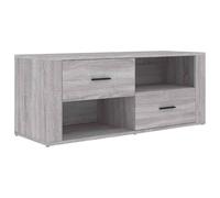 KGFHERENB Mobile TV basso, 100 x 35 x 40 cm, grigio Sonoma, in legno | Versatile console multimediale per il soggiorno con cassetti e scomparti aperti per ricevitore e accessori.