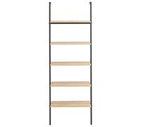 KGFHERENB Scaffale a scala con 5 ripiani, marrone chiaro, nero, 64 x 35 x | Scaffale stabile con robusto telaio in acciaio e 5 ripiani per soggiorno, studio e balcone.