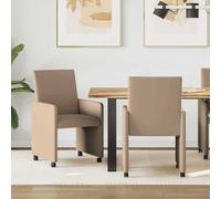KGHFDVB Sedia da pranzo con rotelle 2 PZ Ecopelle Cappuccino | Rivestimento in ecopelle, resistente all'abrasione, ruote per mobilità, imbottitura in schiuma, facile montaggio, braccioli