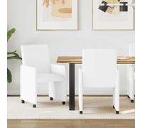 KGHFDVB Sedie da pranzo con ruote, 2 pezzi, ecopelle bianca con braccioli | Ecopelle bianca, antimacchia e resistente all'abrasione, braccioli ergonomici, imbottitura in schiuma, ruote per mobilità