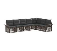 KGHFDVB Set di divani da giardino in polyrattan, 7 pezzi, colore: grigio | Configurazione modulare, telaio in acciaio verniciato a polvere, imbottitura in schiuma, rivestimento lavabile in lavatrice