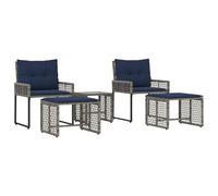 KGHFDVB Set di mobili da giardino con cuscino, 5 pezzi, grigio e blu navy | polyrattan, legno di acacia, telaio in acciaio verniciato a polvere, cuscini rimovibili, per primavera e estate