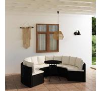 KGHFDVB Set di mobili da giardino in polyrattan nero, 7 pezzi, con cuscini, telaio in acciaio verniciato a polvere, divano a ventaglio per un comfort rilassante all'aperto