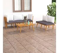 KGHFDVB Set lounge da giardino da 5 pezzi con cuscini in legno di acacia massiccio, design senza tempo a doghe per terrazza e giardino, set divano modulare per un elevato comfort di seduta