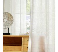 KGORGE Tende Cucina Country con Anelli Linen Curtains per Interni Moderne Decorazione Tende Lino Semitrasparenti per Finestre Piccole 2 Pezzi 140x160cm(LxA), Avorio