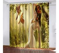 KGSK Tende Per Interni A Vetro Finestra 3D Ragazza Della Foresta Delle Favole Camera Da Letto Oscuranti Per Interni 2 Pezzi Termiche Isolanti 200x160 Cm Moderne Per Soggiorno, Tenda Oscurante