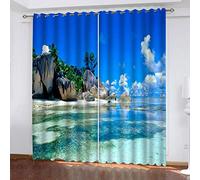 KGSK Tende Soggiorno Moderne 2 Pezzi Oscuranti Paesaggio Delle Isole Tropicali 3D Tenda Oscurante Finestra Termica Isolante Con Occhielli 264x214 Cm Cameretta Bambini, Camera Da Letto, Termiche