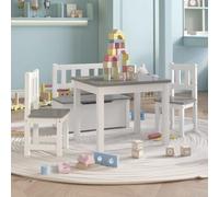 KGTKGTYER Set di 4 sedie per bambini, tavolo e sedie e panca, MDF, grigio | Materiale robusto, versatile spazio di archiviazione, angoli arrotondati, per gioco e divertimento