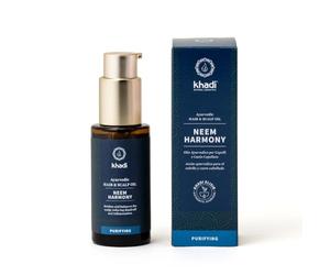 khadi NEEM HARMONY Olio per capelli Ayurvedico - Attivo contro forfora, prurito e cuoio capelluto secco - 100% naturale, vegetale, vegano e senza siliconi - 50 ml