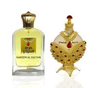 KHADLAJ PERFUMES Hareem Al Sultan Gold 2-teiliges Geschenkset f r Unisex (2,5 oz Eau de Parfum Spray + 1,18 oz konzentriertes Parf m l)