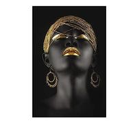 KHADR Dipinti di Donne Africane Oro Nero Decorativo Arte della Parete Stampe su Tela E Poster Quadri Murali Ufficio Soggiorno,30x40cm Senza Cornice