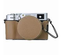 (Khaki) Leather Camera Bottom Case Compatible For Fujifilm X100VI Palm Textured Grip Alloy Base with Lens Cap Protective Half Body Cover S