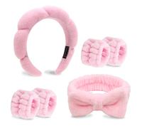 Khaki Spa Fascia da polso Set-Fascia per il lavaggio del viso Spugna Cura della pelle Fasce per il trucco Fasce per le donne Carino Bow Skin Fascia morbida Bubble Face Wash Fascia per le donne