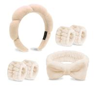 Khaki Spa Fascia da polso Set-Fascia per il lavaggio del viso Spugna Cura della pelle Fasce per il trucco Fasce per le donne Carino Bow Skin Fascia morbida Bubble Face Wash Fascia per le donne
