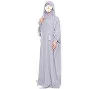 khalat Abito da preghiera musulmana Abaya Solido Un Pezzo con Cappuccio Abaya Abito per Le Donne Lungo Maxi Abito Islamico Dubai Jilbab, Grigio chiaro, taglia unica