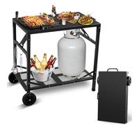 KHAMAL Carrello pieghevole per barbecue da esterni, tavolo portatile per pizza con ruote, tavolo da pranzo portatile per esterni, barbecue, interni, cucina