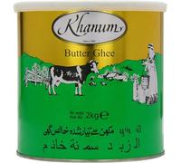 Khanum - Grasso per burro puro ghee, 2 kg, per friggere, cucinare e cuocere, perfetto per friggere, alto punto di fumo, senza additivi con adesivo Kajal