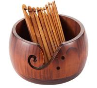 KHASCBNF Ciotola per Conservare Il Filo Ciotola di Filato Legno, Stoccaggio con 12 Pezzi Uncinetti bambù for Uncinetto Maglieria Strumenti Artigianali Fai da Te