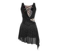 KHASCBNF Costume da Performance di Danza Lirica Donna | Abito body con strass senza maniche in jersey di ginnastica for pattinaggio di figura
