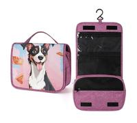 KHAUERBC Beauty case con cane Rat Terrier, per uomo e donna, portatile, con gancio da appendere, per cosmetici, accessori, shampoo, contenitore di dimensioni standard, articoli da toeletta