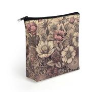 KHAUERBC Beauty case con cerniera a forma di fiore viola nero per adulti, piccola borsa per il trucco leggera, trousse per cosmetici per oggetti essenziali da viaggio