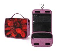 KHAUERBC Beauty case con fiore rosso su sfondo nero, per uomini e donne, portatile, con gancio da appendere, trousse per cosmetici, accessori, shampoo, contenitore di dimensioni standard, articoli da