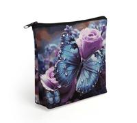 KHAUERBC Beauty case per adulti, con rosa viola con bella farfalla su di esso, piccola borsa per il trucco leggera, trousse per cosmetici da viaggio