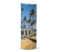 KHAUERBC Blue Sea White House Handle - Tazza da viaggio da 590 ml, bicchiere da caffè da viaggio, in acciaio inox, isolamento sottovuoto, a doppio strato, adatto per portabicchieri