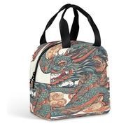 KHAUERBC Borsa per il pranzo con drago rosso e ciano, per donne e uomini, a prova di perdite, resistente e riutilizzabile, per lavoro, viaggi, attività all'aperto