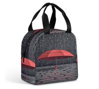 KHAUERBC Borsa per il pranzo con ombrello rosso sotto la pioggia, per donne e uomini, contenitore per il pranzo, a prova di perdite, borsa tote durevole e riutilizzabile per lavoro, viaggi, attività