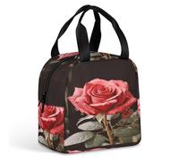 KHAUERBC Borsa per il pranzo con rose rosse e amore, per donne e uomini, a prova di perdite, resistente e riutilizzabile, per lavoro, viaggi, attività all'aperto