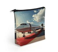 KHAUERBC Borsa per il trucco con cerniera a forma di aeroplano rosso per adulti, piccola borsa per il trucco leggera, borse per cosmetici per oggetti essenziali da viaggio