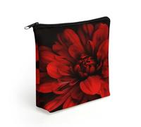 KHAUERBC Borsa per il trucco con fiore rosso su cerniera nera per adulti, piccola borsa per il trucco leggera, trousse per cosmetici per oggetti essenziali da viaggio