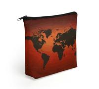 KHAUERBC Borsa per trucchi con mappa del mondo rossa e marrone per adulti, piccola borsa per il trucco leggera, trousse per cosmetici per oggetti essenziali da viaggio