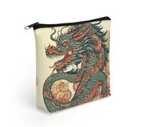KHAUERBC Borsa per trucco con cerniera a forma di drago rosso e ciano, per adulti, piccola borsa per il trucco leggera, trousse per cosmetici da viaggio