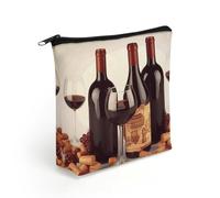KHAUERBC Borsa per trucco con cerniera per vino rosso per adulti,Piccola borsa per il trucco leggera,Borse cosmetiche per oggetti essenziali da viaggio