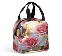 KHAUERBC Borsa portapranzo con fiori di campo e rose per donne e uomini, a prova di perdite, resistente e riutilizzabile, per lavoro, viaggi, attività all'aperto