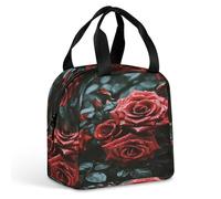 KHAUERBC Borsa portapranzo con rose rosse e nere, per donne e uomini, a prova di perdite, resistente e riutilizzabile, per lavoro, viaggi, attività all'aperto