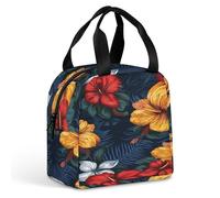 KHAUERBC Borsa portapranzo realistica con fiori hawaiani, per donne e uomini, a prova di perdite, resistente e riutilizzabile, per lavoro, viaggi, attività all'aperto