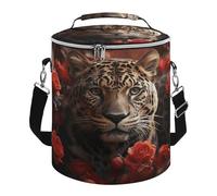 KHAUERBC Borsa termica morbida con rose rosse e tigre, multi-tasca, borsa da spiaggia isolata a prova di perdite, pieghevole, per spiaggia, viaggi, lavoro