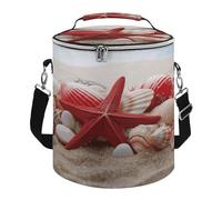 KHAUERBC Borsa termica morbida con stelle marine rosse e conchiglie, multi-tasca, borsa da spiaggia isolata a prova di perdite, pieghevole, per spiaggia, viaggi, lavoro